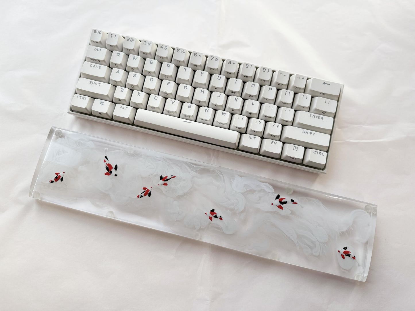 Artisan Koi Fish Wrist Rest, Clear Wrist Rest, White Ink Smoke keyboard Wris Rest, Personalized Gift, Desk Decor Gift. - HiJenney