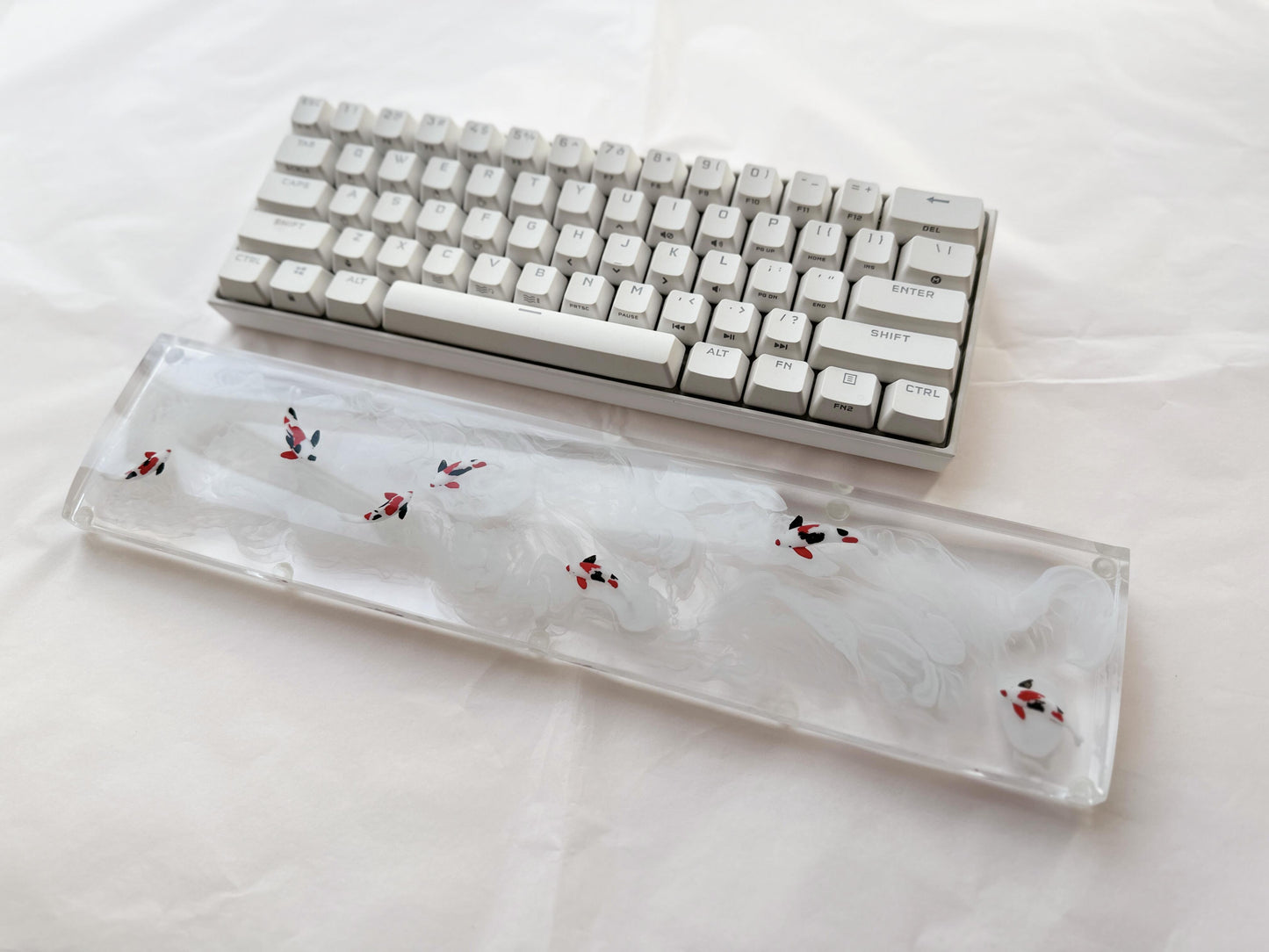 Artisan Koi Fish Wrist Rest, Clear Wrist Rest, White Ink Smoke keyboard Wris Rest, Personalized Gift, Desk Decor Gift. - HiJenney