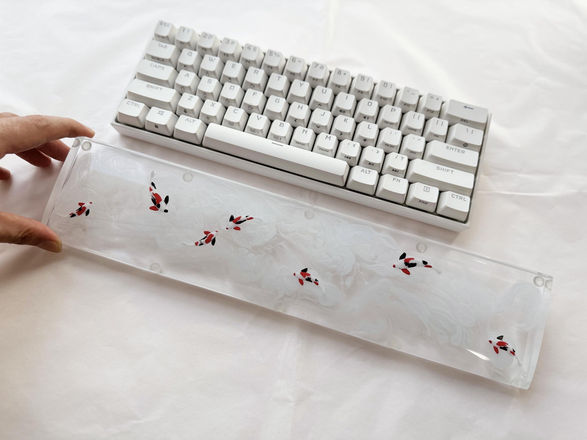 Artisan Koi Fish Wrist Rest, Clear Wrist Rest, White Ink Smoke keyboard Wris Rest, Personalized Gift, Desk Decor Gift. - HiJenney