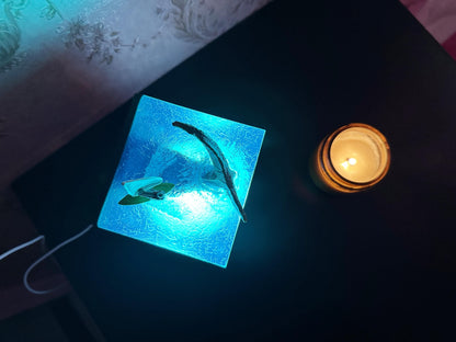 Megalodon Shark Tail Night Light Lamp, Maneater, Sailboat & Waves, Aritsan Resin Cube, Ocean Night Light, Desk Setup, Custom Gift. - HiJenney