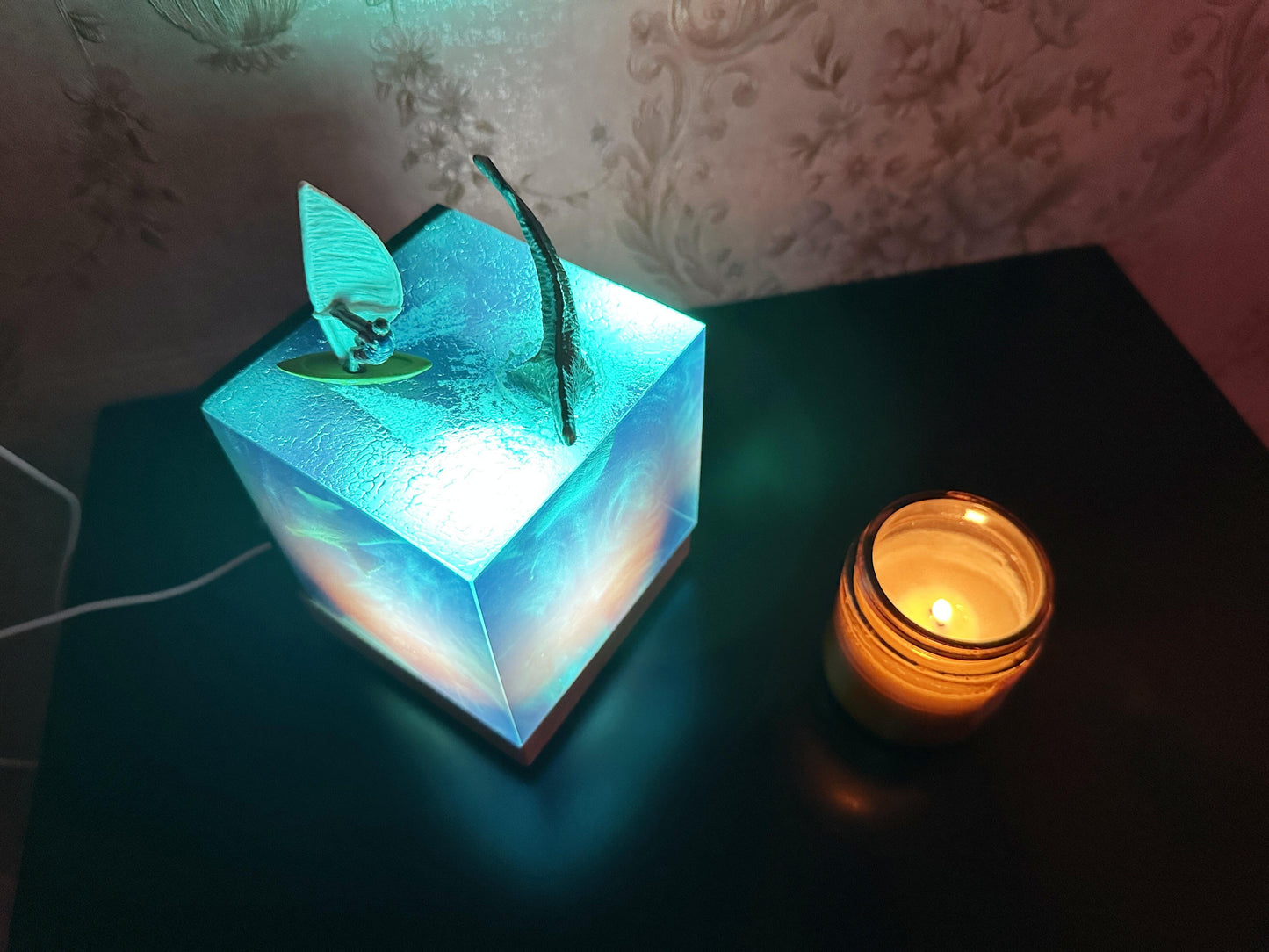 Megalodon Shark Tail Night Light Lamp, Maneater, Sailboat & Waves, Aritsan Resin Cube, Ocean Night Light, Desk Setup, Custom Gift. - HiJenney