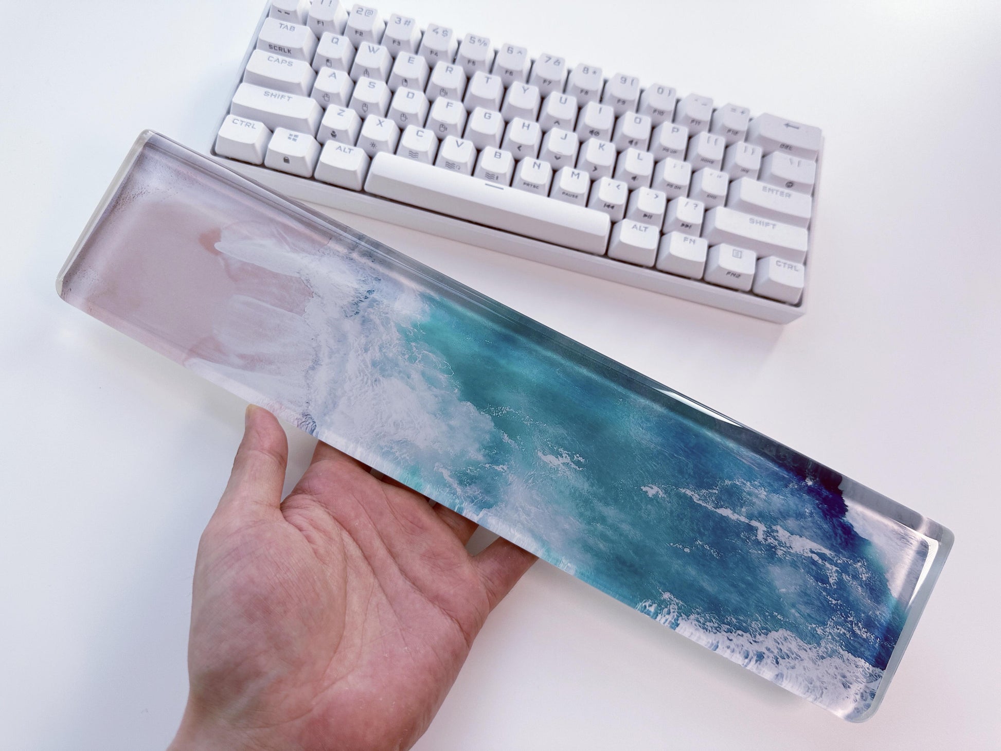 Waves & Beach Sticker Keyboard Wrist Rest, Print On Demand Wrist Rest, Artisan Resin Wrist Rest, Personalized Gift. - HiJenney