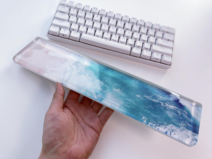 Waves & Beach Sticker Keyboard Wrist Rest, Print On Demand Wrist Rest, Artisan Resin Wrist Rest, Personalized Gift. - HiJenney