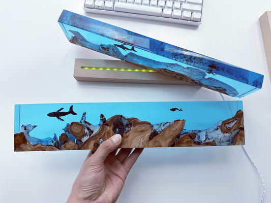 Diorama Ocean Cave Epoxy Lamp, Artisan Wood Resin Lamp, Humpback Whale Diver Night Light, Home Decor, Mood Light. - HiJenney