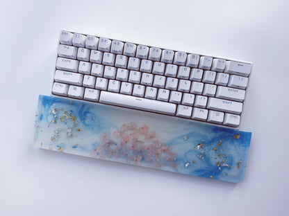 Dry Flowers Keyboard Wrist Rest, Hydrangea & Gold Silver Foil Artisan Resin Wrist Rest, Custom Personalized Gift. - HiJenney