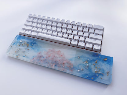 Dry Flowers Keyboard Wrist Rest, Hydrangea & Gold Silver Foil Artisan Resin Wrist Rest, Custom Personalized Gift. - HiJenney