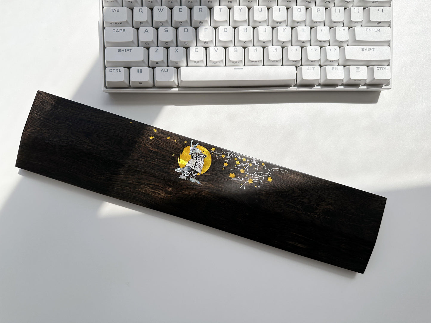 Japanese Samurai Wrist Rest, Daimyo Black Wood Wrist Rest, Mother-Of-Pearl Wrist Rest, Gold Color, Custom Raden Silver logo, Desk Decor Gift. - HiJenney