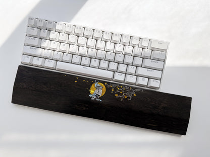 Japanese Samurai Wrist Rest, Daimyo Black Wood Wrist Rest, Mother-Of-Pearl Wrist Rest, Gold Color, Custom Raden Silver logo, Desk Decor Gift. - HiJenney