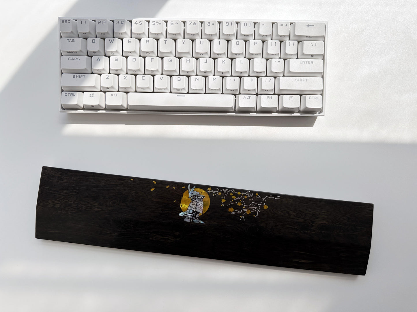 Japanese Samurai Wrist Rest, Daimyo Black Wood Wrist Rest, Mother-Of-Pearl Wrist Rest, Gold Color, Custom Raden Silver logo, Desk Decor Gift. - HiJenney