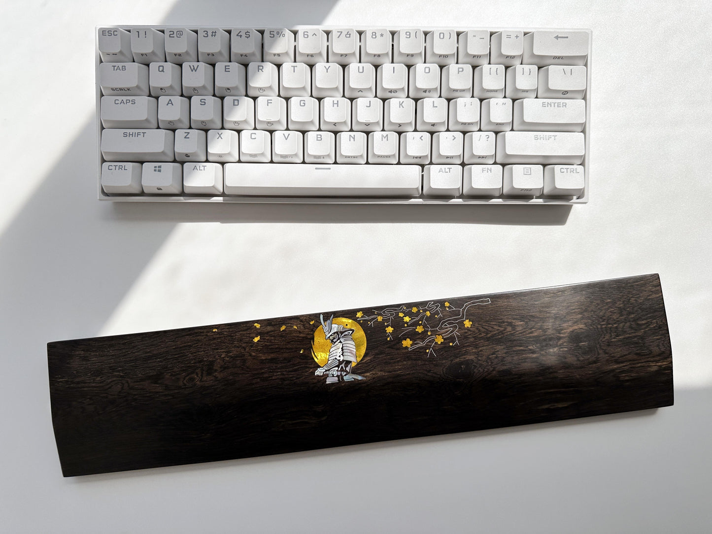 Japanese Samurai Wrist Rest, Daimyo Black Wood Wrist Rest, Mother-Of-Pearl Wrist Rest, Gold Color, Custom Raden Silver logo, Desk Decor Gift. - HiJenney