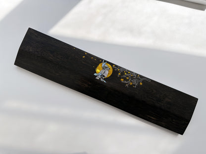 Japanese Samurai Wrist Rest, Daimyo Black Wood Wrist Rest, Mother-Of-Pearl Wrist Rest, Gold Color, Custom Raden Silver logo, Desk Decor Gift. - HiJenney