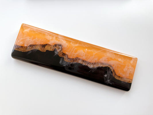 Orange Resin Black Wood Wrist Rest, Custom Artisan Keyboard Wrist Rest, Desk Decor, Unique Gift. - HiJenney