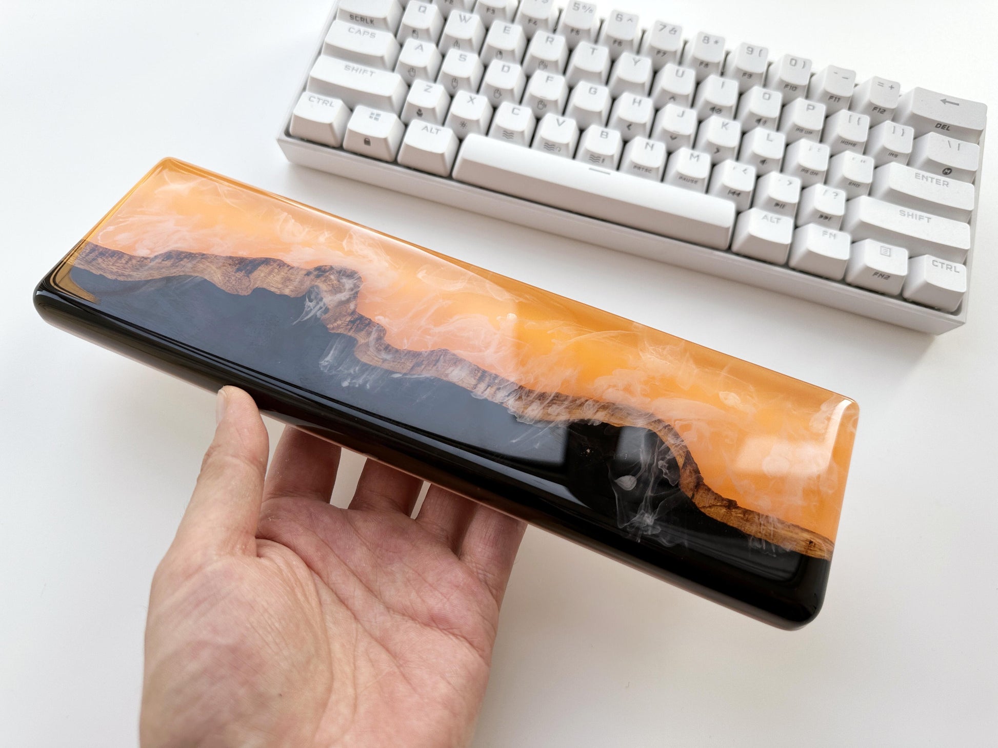 Orange Resin Wood Wrist Rest, Artisan Keyboard Wrist Rest, Black Wood Wrist Rest, Desk Decor, Personalized Gift. - HiJenney