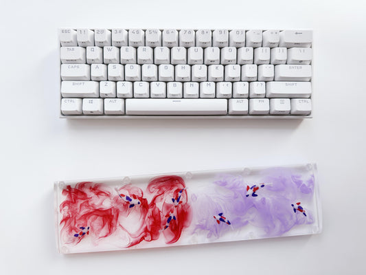 Red Purple Ink Wash Painting Wrist Rests, Koi Fish Pond Wrist Rests, Artisan Clear Resin Wrist Rests, Gaming Setups. - HiJenney