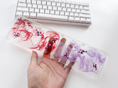 Red Purple Ink Wash Painting Wrist Rests, Koi Fish Pond Wrist Rests, Artisan Clear Resin Wrist Rests, Gaming Setups. - HiJenney
