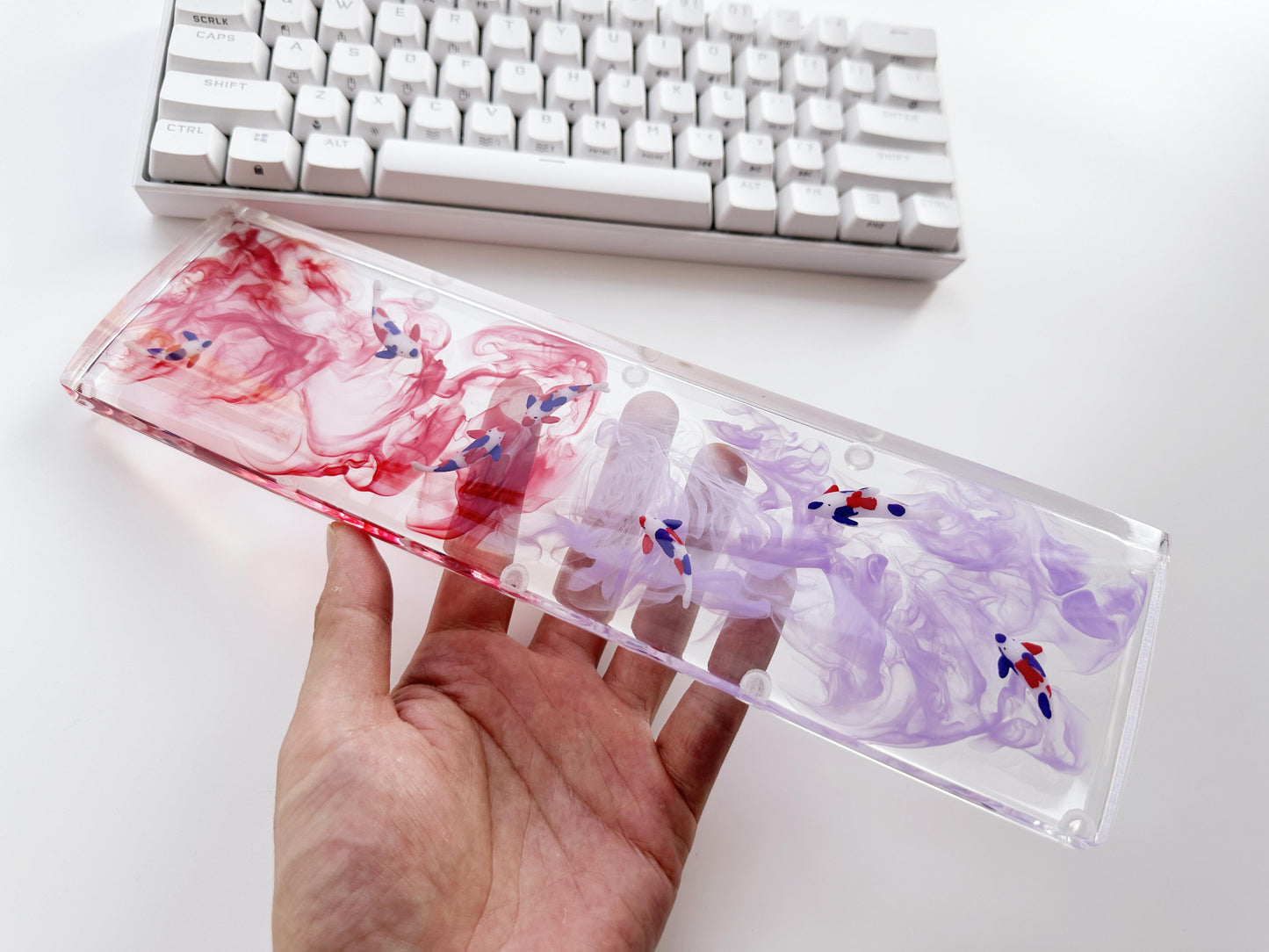 Red Purple Ink Wash Painting Wrist Rests, Koi Fish Pond Wrist Rests, Artisan Clear Resin Wrist Rests, Gaming Setups. - HiJenney
