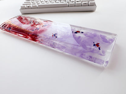 Red Purple Ink Wash Painting Wrist Rests, Koi Fish Pond Wrist Rests, Artisan Clear Resin Wrist Rests, Gaming Setups. - HiJenney