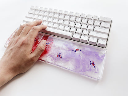 Red Purple Ink Wash Painting Wrist Rests, Koi Fish Pond Wrist Rests, Artisan Clear Resin Wrist Rests, Gaming Setups. - HiJenney