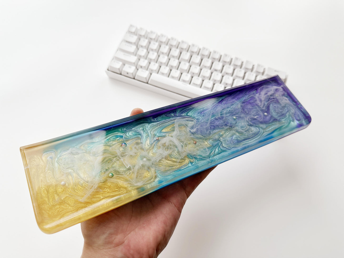 Gilded Starry Sky Wrist Rest, Golden Pearlescent Powder, Handmade Custom Wrist Rest, Mouse Wrist Rest, Desk Decor. - HiJenney