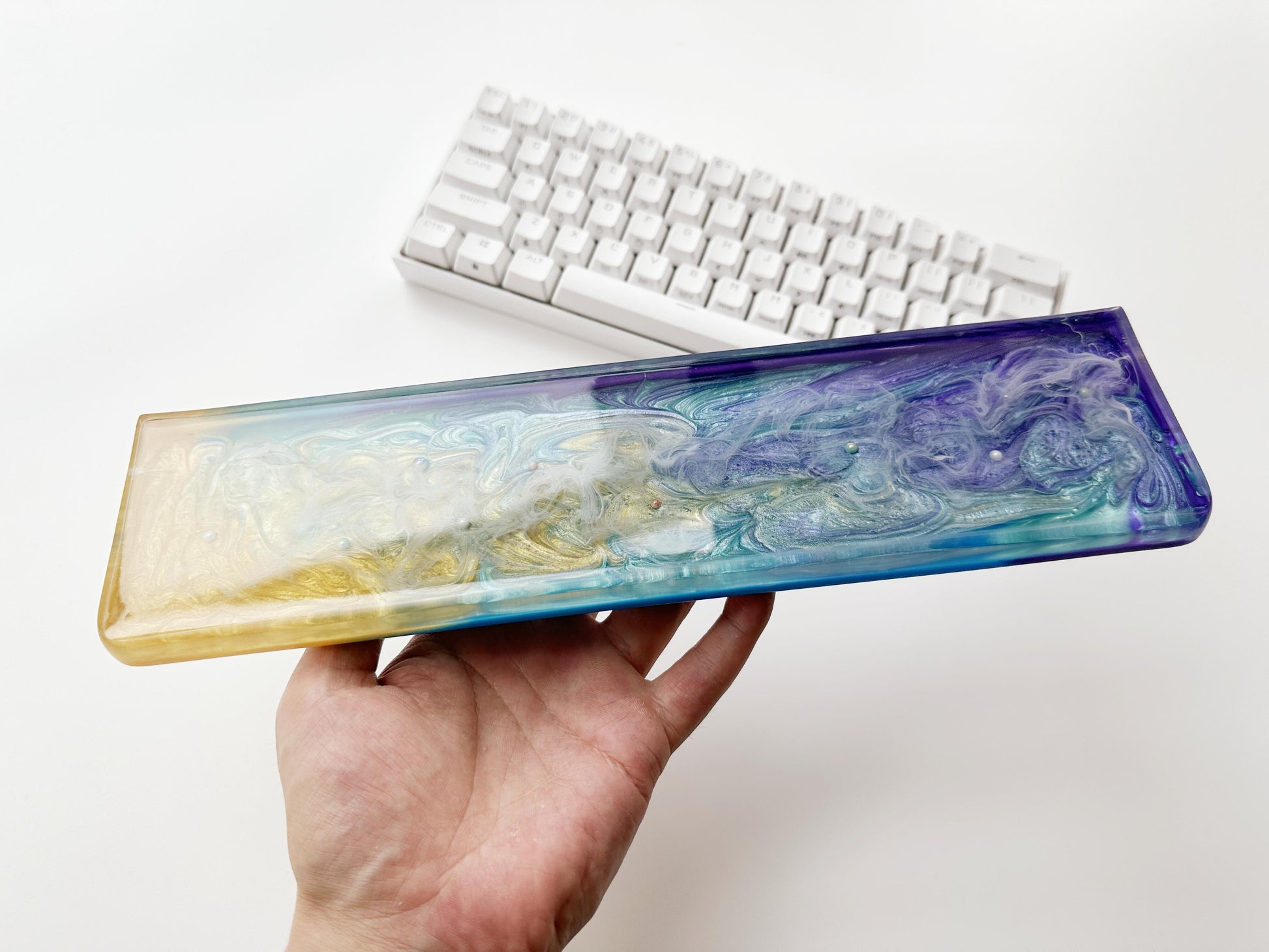 Gilded Starry Sky Wrist Rest, Golden Pearlescent Powder, Handmade Custom Wrist Rest, Mouse Wrist Rest, Desk Decor. - HiJenney