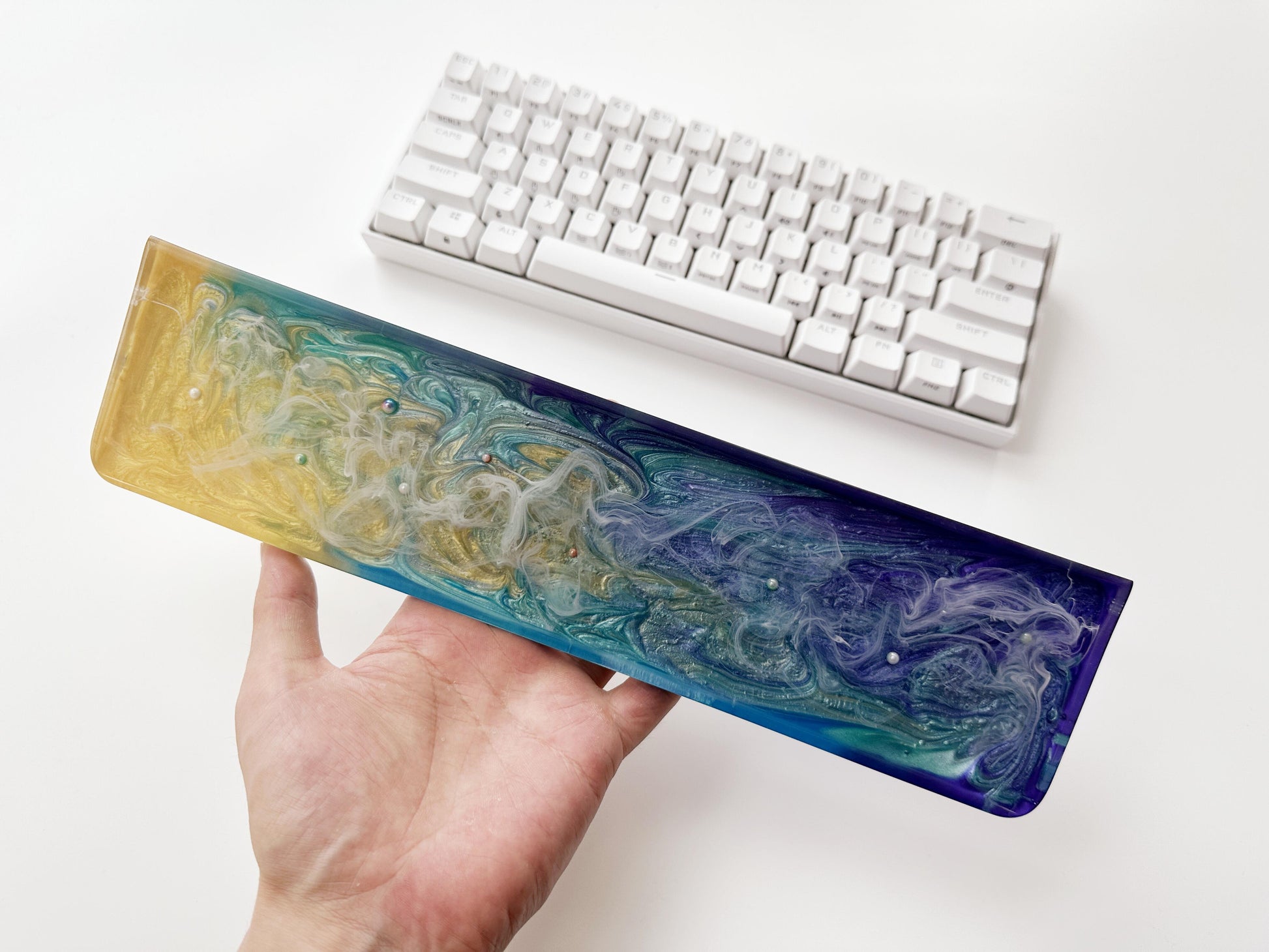 Gilded Starry Sky Wrist Rest, Golden Pearlescent Powder, Handmade Custom Wrist Rest, Mouse Wrist Rest, Desk Decor. - HiJenney