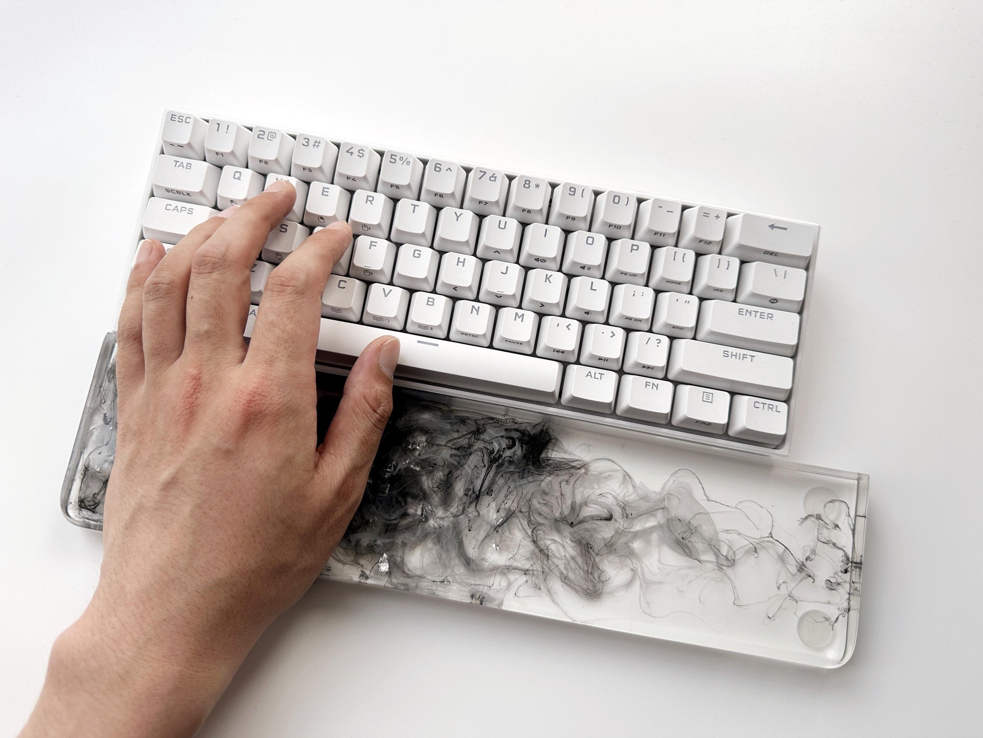 Silver Foil Clear Keyboard Wrist Rest, Ink Smoke Wrist Rest, Artisan Resin Wrist Rest, Personalized Gaming Setup, Gifts. - HiJenney