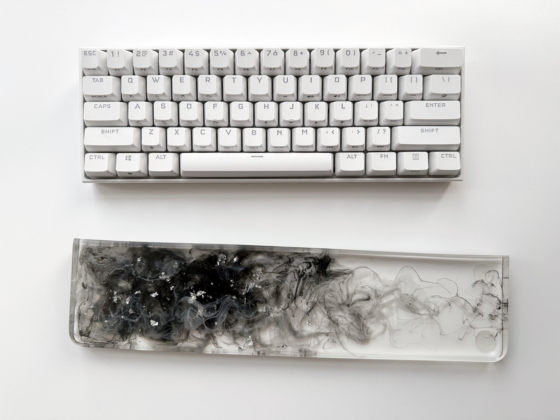 Silver Foil Clear Keyboard Wrist Rest, Ink Smoke Wrist Rest, Artisan Resin Wrist Rest, Personalized Gaming Setup, Gifts. - HiJenney