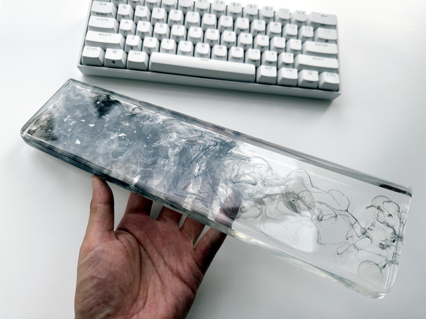 Silver Foil Clear Keyboard Wrist Rest, Ink Smoke Wrist Rest, Artisan Resin Wrist Rest, Personalized Gaming Setup, Gifts. - HiJenney