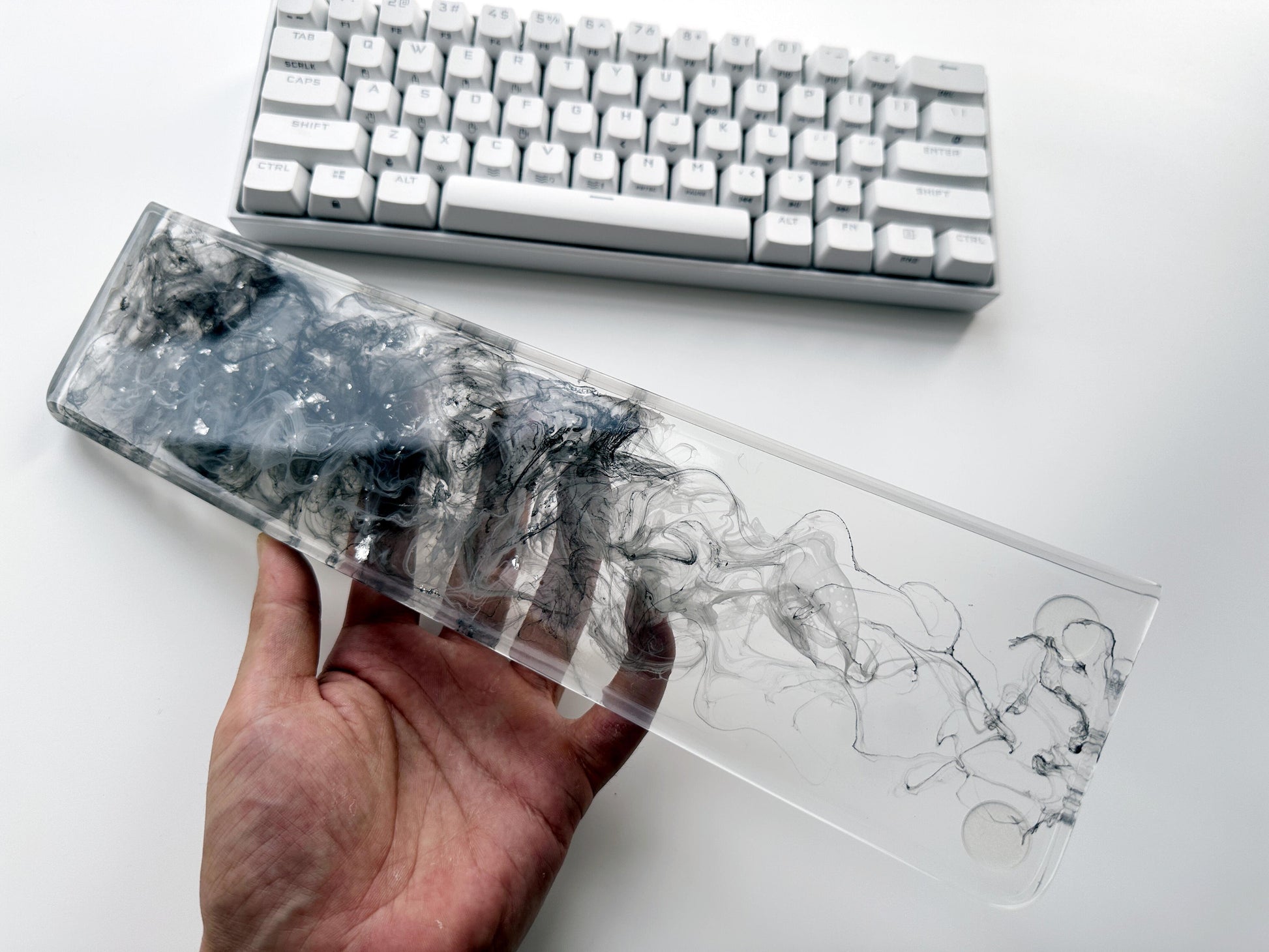 Silver Foil Clear Keyboard Wrist Rest, Ink Smoke Wrist Rest, Artisan Resin Wrist Rest, Personalized Gaming Setup, Gifts. - HiJenney