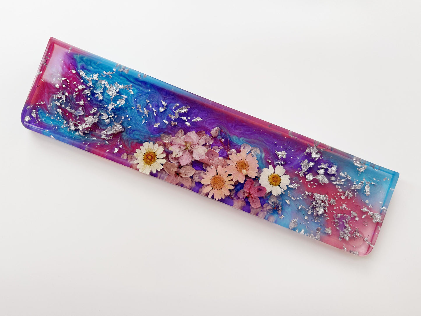 Blue Purple Rose Red Wrist Rest, Artisan Resin Wrist Rest, Real Dried Flower Wrist Rest, Game Desk Decor, Office Deskt Gifts. - HiJenney