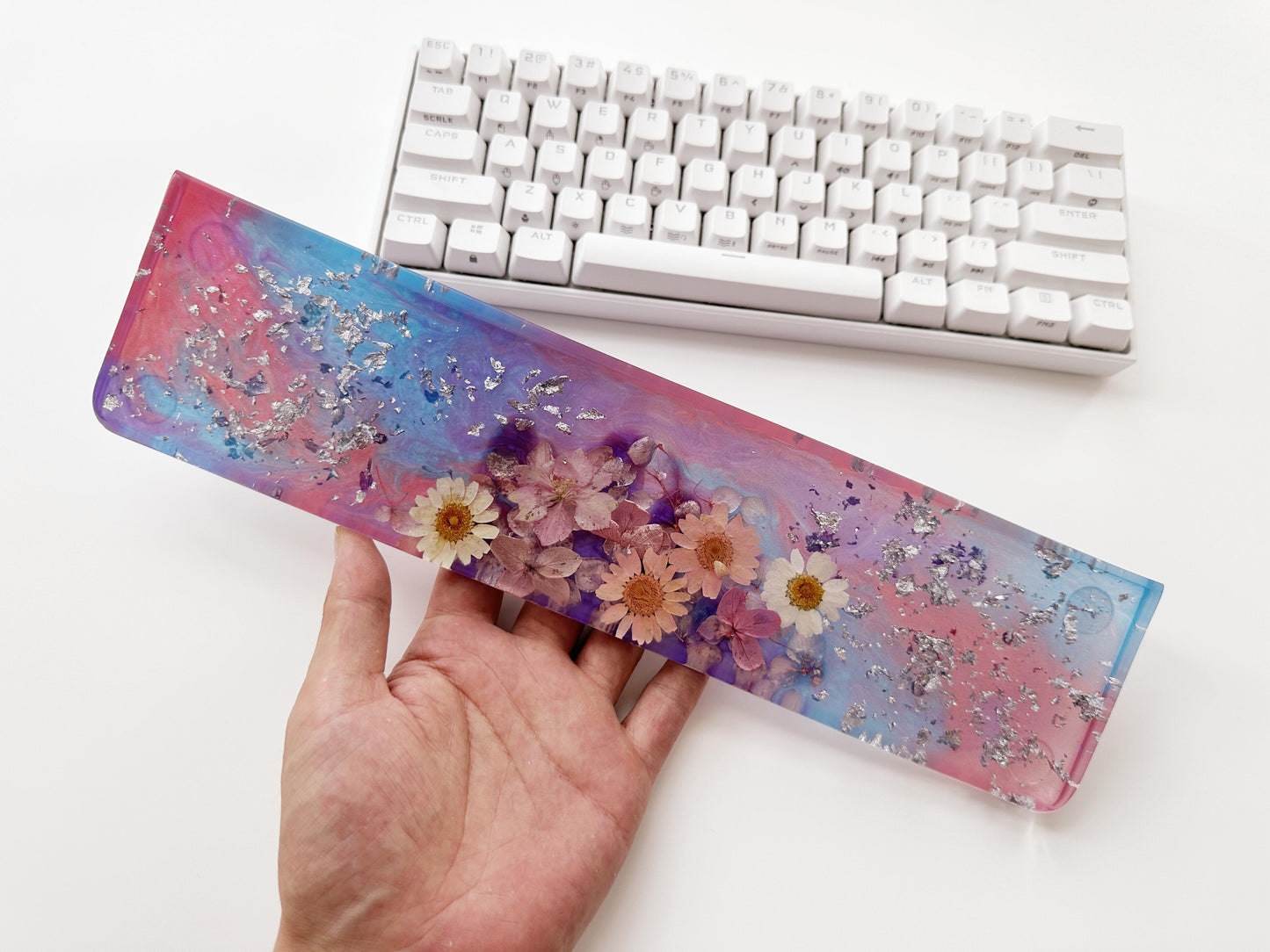 Blue Purple Rose Red Wrist Rest, Artisan Resin Wrist Rest, Real Dried Flower Wrist Rest, Game Desk Decor, Office Deskt Gifts. - HiJenney