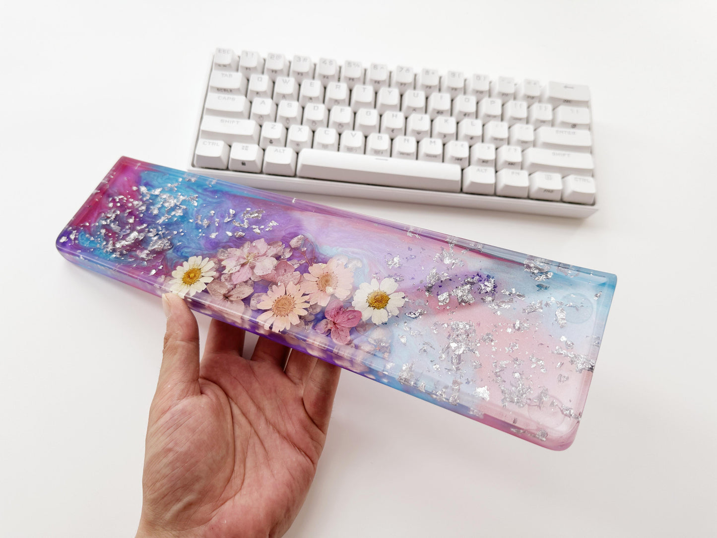 Blue Purple Rose Red Wrist Rest, Artisan Resin Wrist Rest, Real Dried Flower Wrist Rest, Game Desk Decor, Office Deskt Gifts. - HiJenney