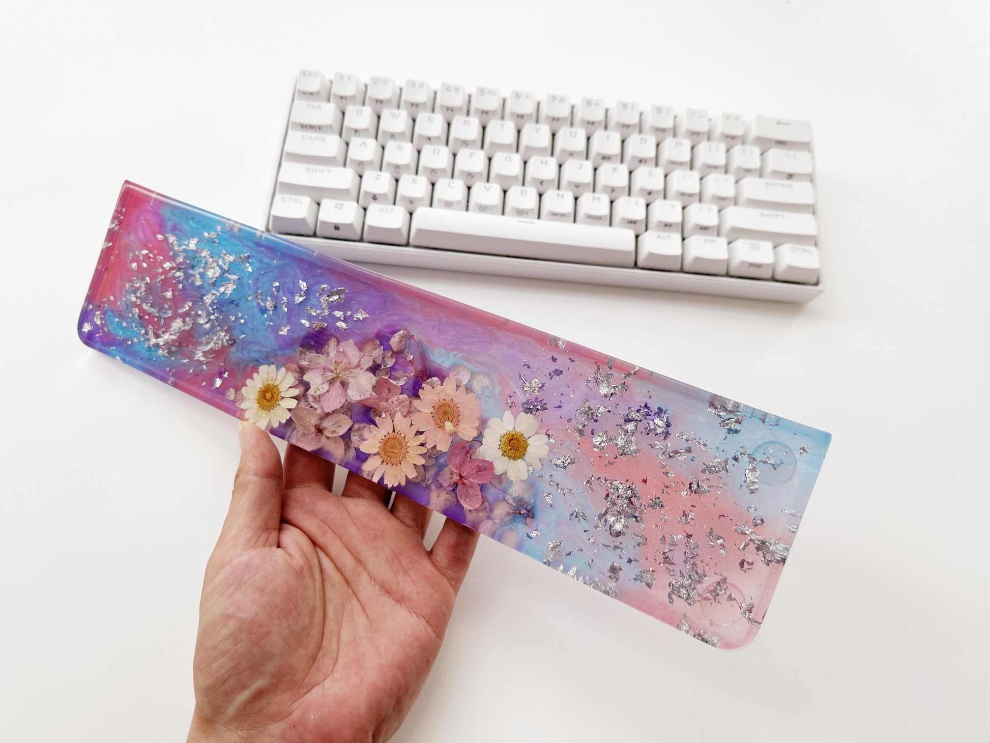 Blue Purple Rose Red Wrist Rest, Artisan Resin Wrist Rest, Real Dried Flower Wrist Rest, Game Desk Decor, Office Deskt Gifts. - HiJenney