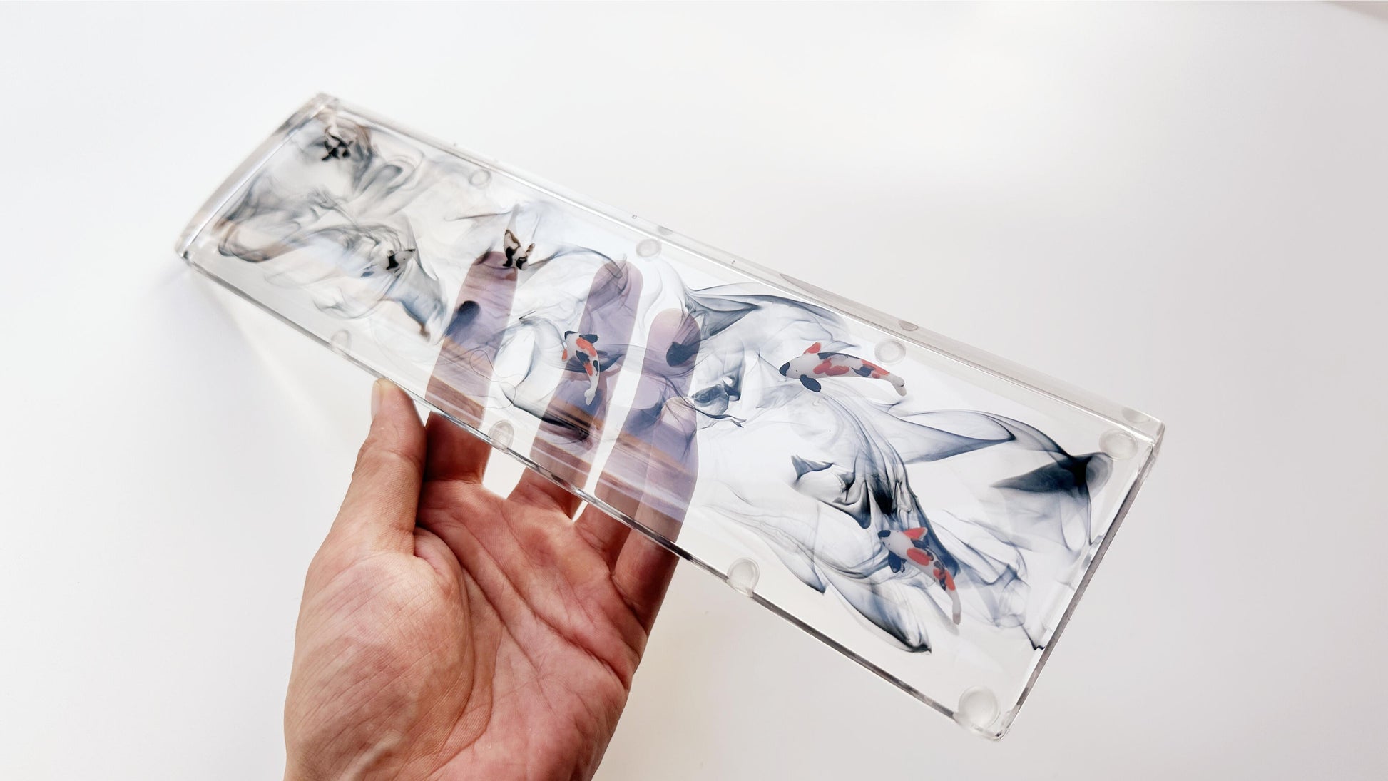 Black Ink Smoke Koi Fish Pond Wrist Rest, Artisan Clear Resin Keyboard Wrist Rest, Ink Painting Wrist Rest, Custom Gaming Setup. - HiJenney