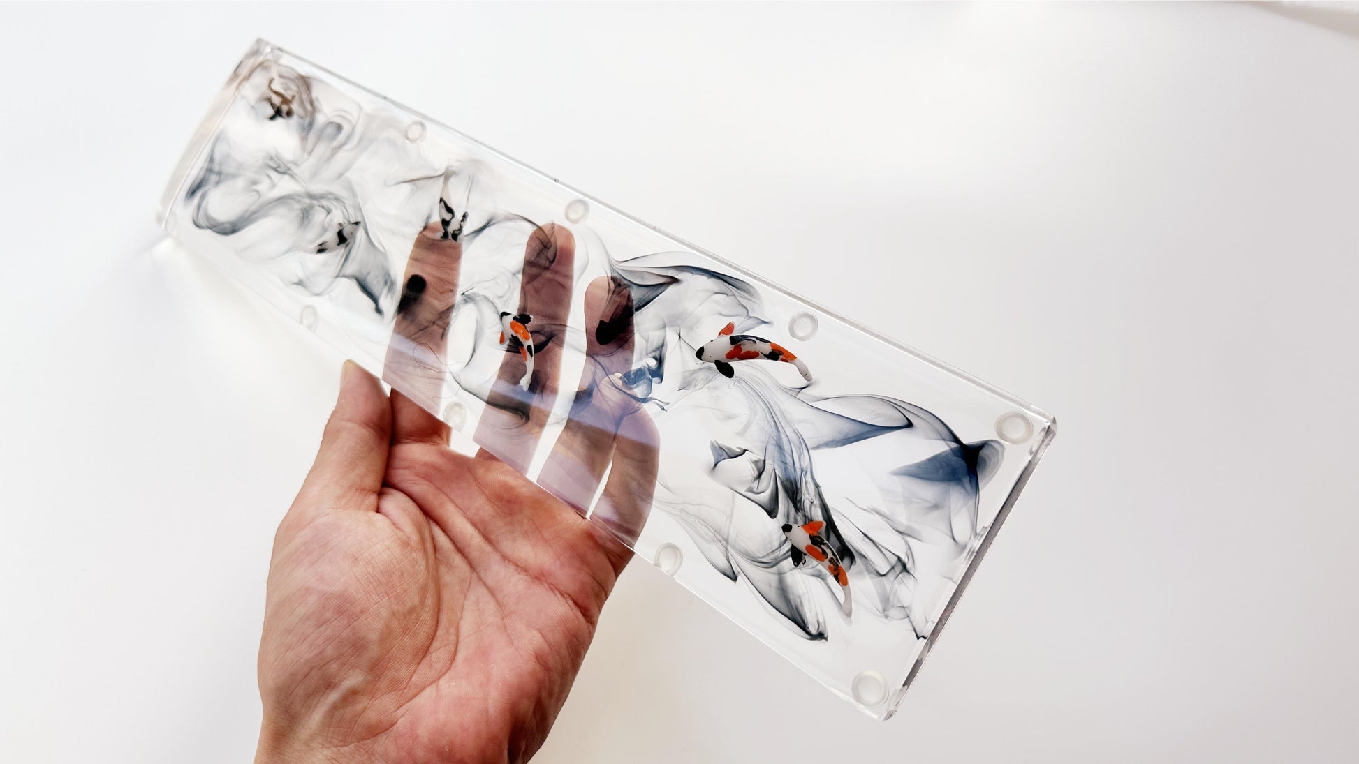 Black Ink Smoke Koi Fish Pond Wrist Rest, Artisan Clear Resin Keyboard Wrist Rest, Ink Painting Wrist Rest, Custom Gaming Setup. - HiJenney
