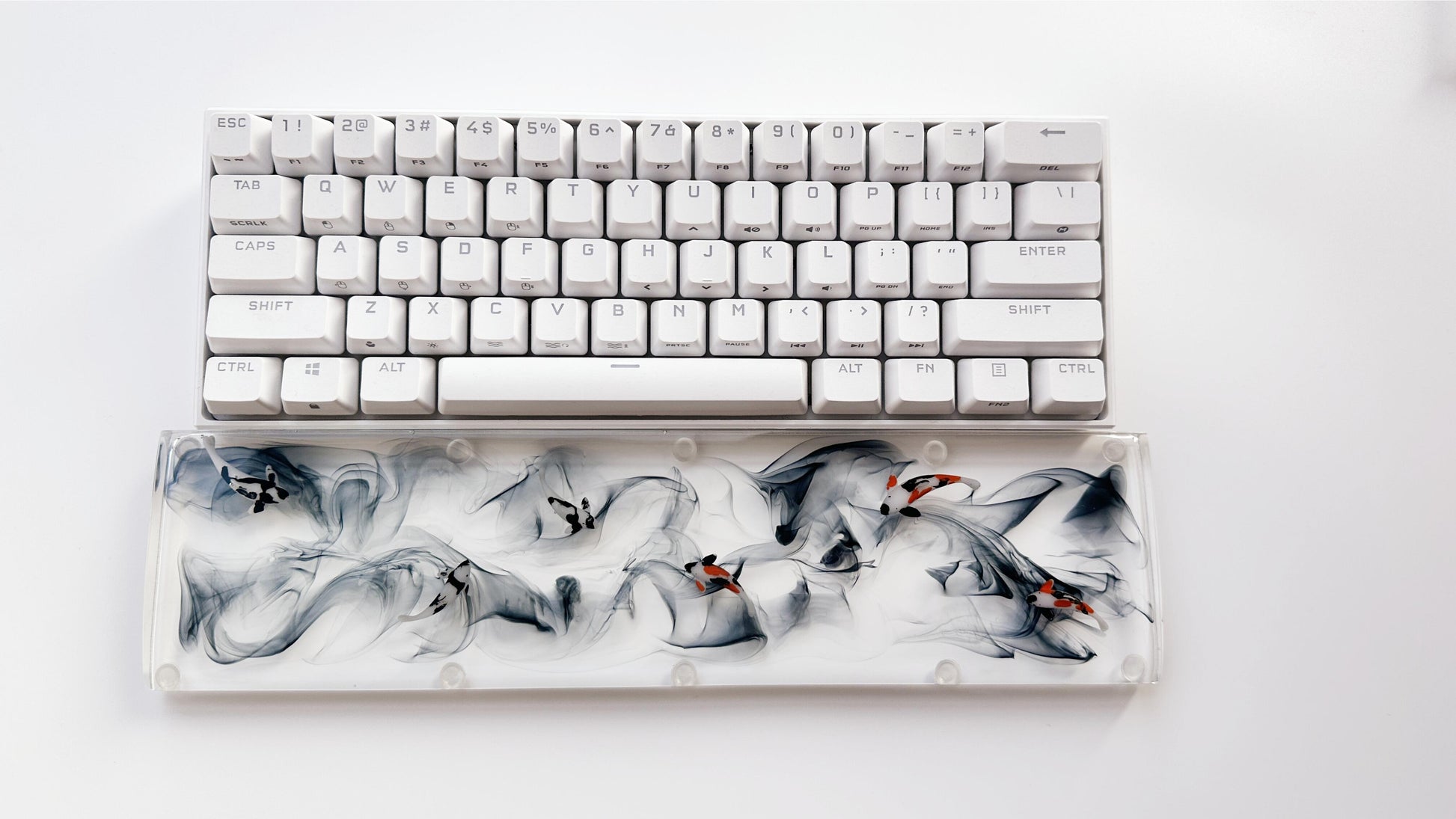 Black Ink Smoke Koi Fish Pond Wrist Rest, Artisan Clear Resin Keyboard Wrist Rest, Ink Painting Wrist Rest, Custom Gaming Setup. - HiJenney