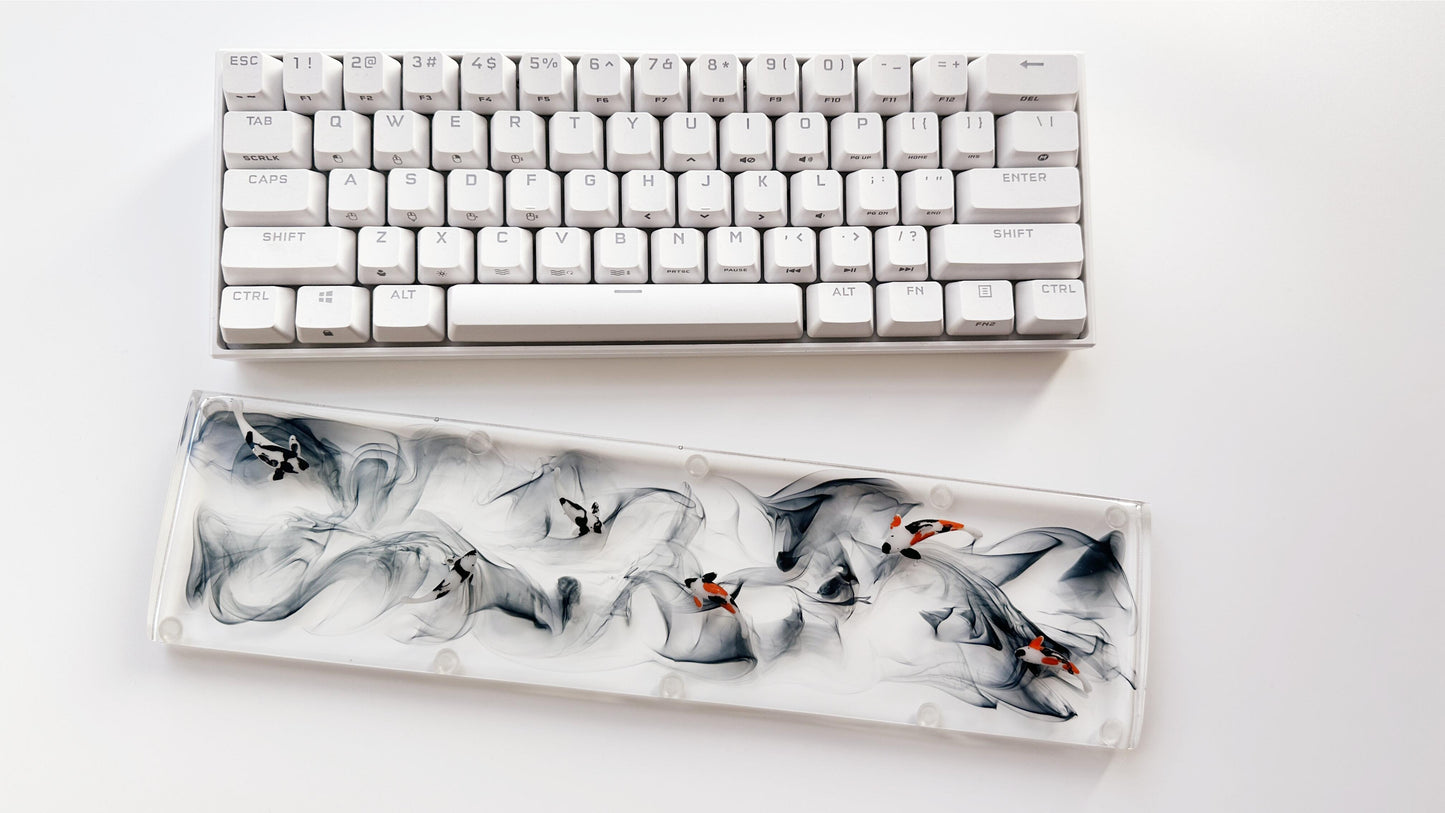 Black Ink Smoke Koi Fish Pond Wrist Rest, Artisan Clear Resin Keyboard Wrist Rest, Ink Painting Wrist Rest, Custom Gaming Setup. - HiJenney