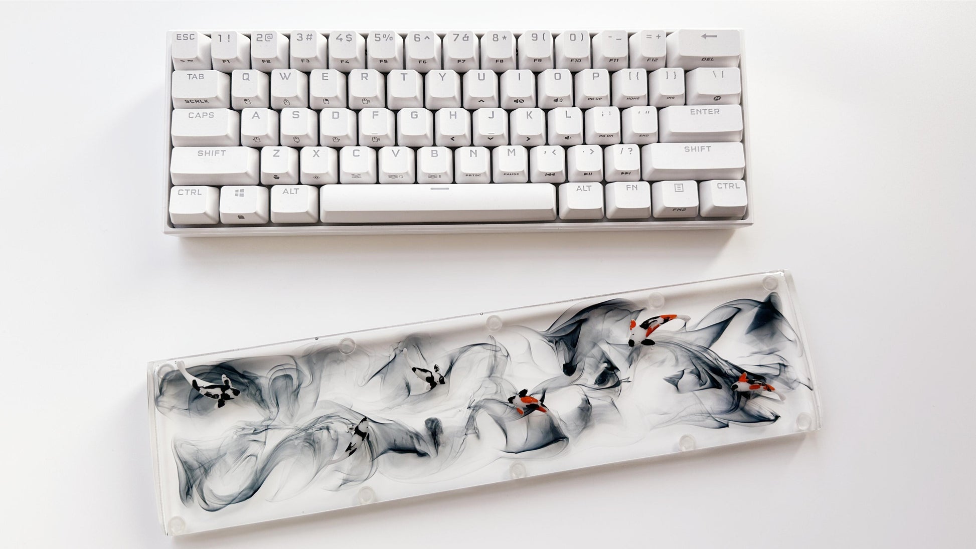 Black Ink Smoke Koi Fish Pond Wrist Rest, Artisan Clear Resin Keyboard Wrist Rest, Ink Painting Wrist Rest, Custom Gaming Setup. - HiJenney