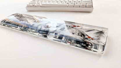 Black Ink Smoke Koi Fish Pond Wrist Rest, Artisan Clear Resin Keyboard Wrist Rest, Ink Painting Wrist Rest, Custom Gaming Setup. - HiJenney