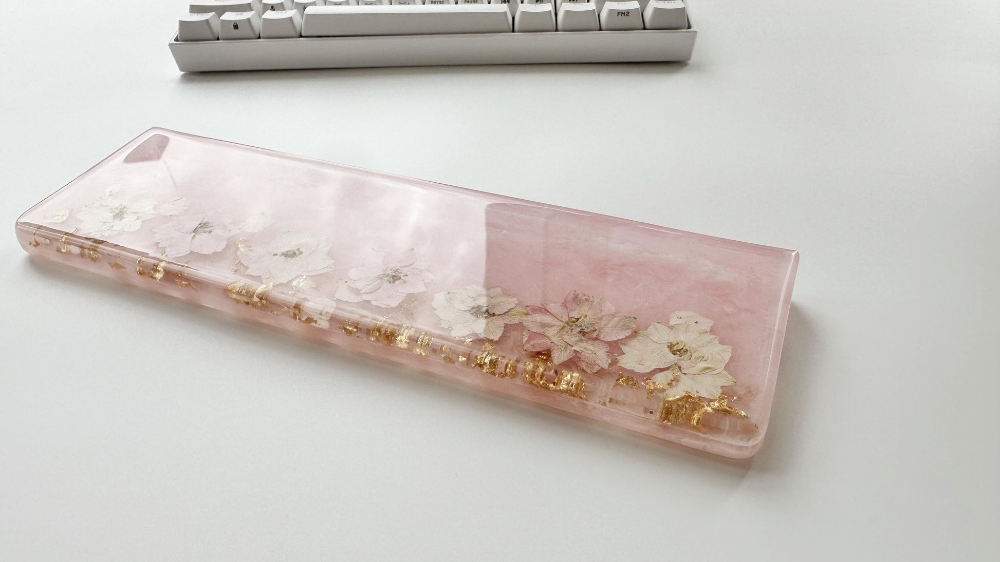 Pearlescent Pink Flowers Wrist Rest, Pink Sakur Petal Wrist Rest, Gold Foil Wrist Rest, Artisan Resin Wrist Rest, Personalized Gift. - HiJenney