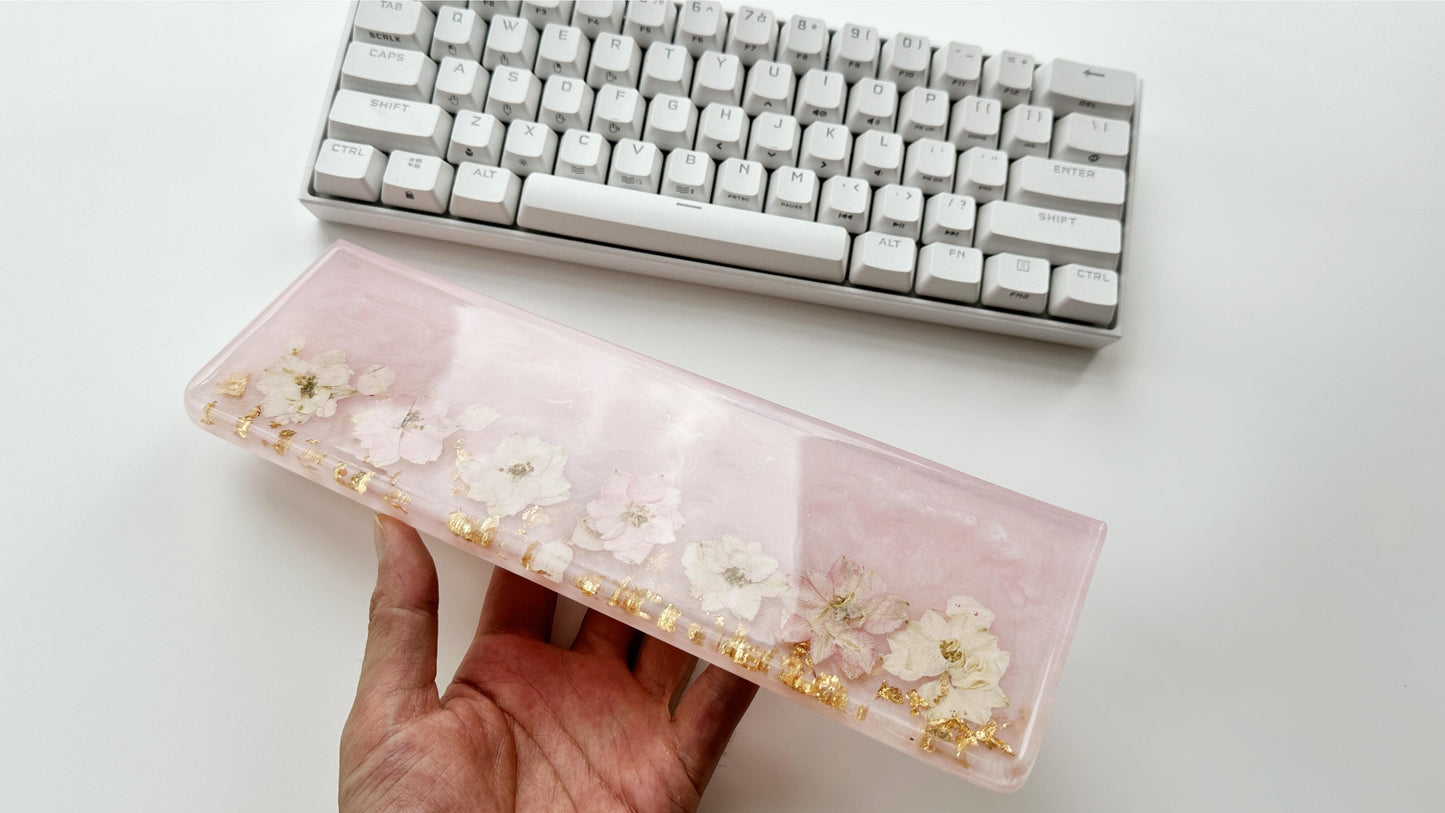 Pearlescent Pink Flowers Wrist Rest, Pink Sakur Petal Wrist Rest, Gold Foil Wrist Rest, Artisan Resin Wrist Rest, Personalized Gift. - HiJenney