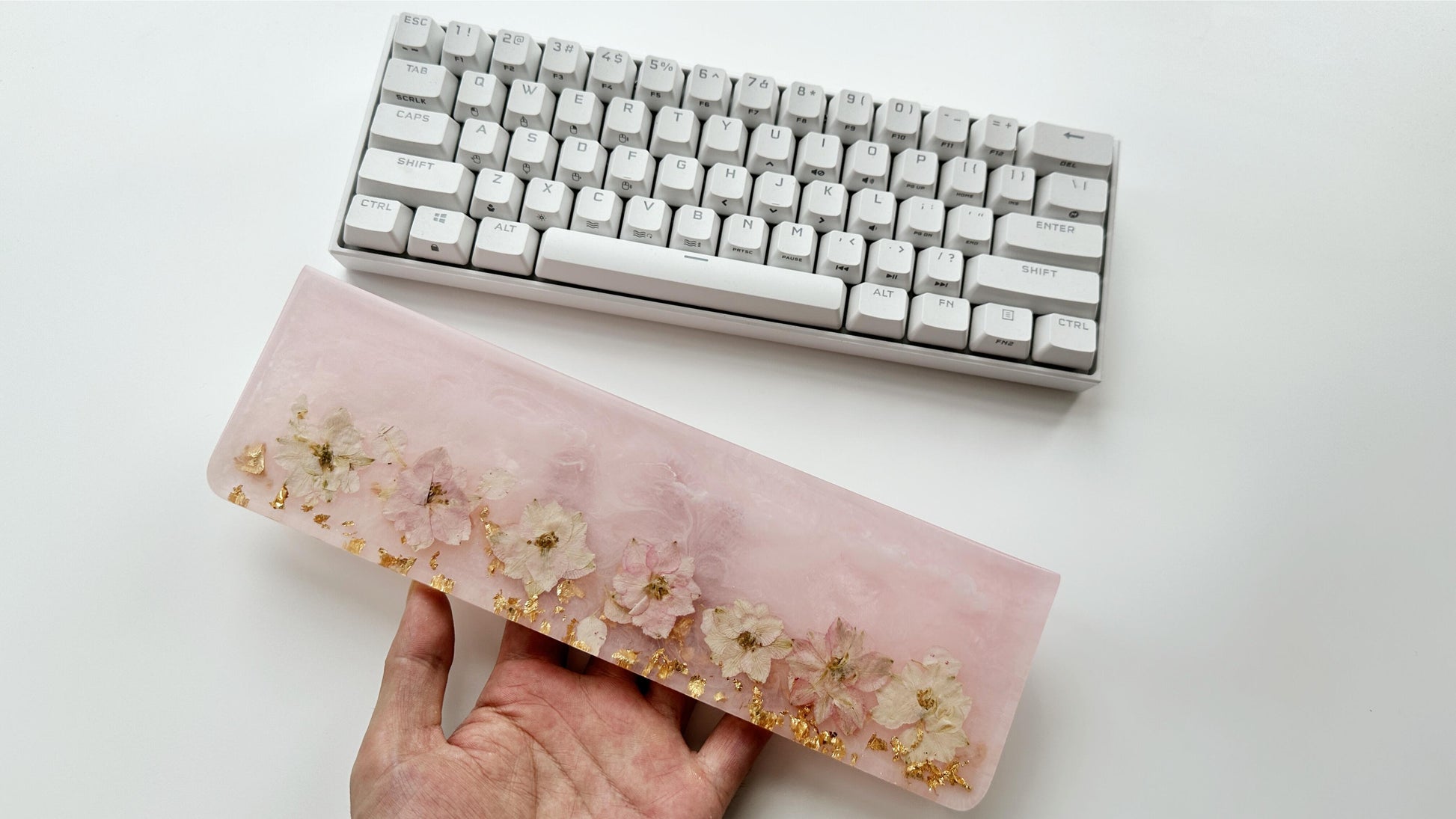 Pearlescent Pink Flowers Wrist Rest, Pink Sakur Petal Wrist Rest, Gold Foil Wrist Rest, Artisan Resin Wrist Rest, Personalized Gift. - HiJenney