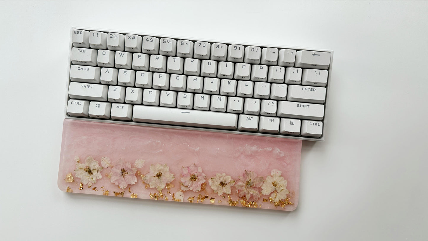 Pearlescent Pink Flowers Wrist Rest, Pink Sakur Petal Wrist Rest, Gold Foil Wrist Rest, Artisan Resin Wrist Rest, Personalized Gift. - HiJenney