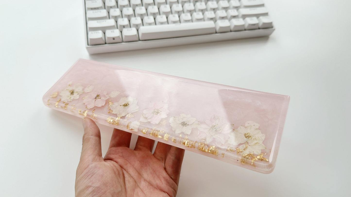 Pearlescent Pink Flowers Wrist Rest, Pink Sakur Petal Wrist Rest, Gold Foil Wrist Rest, Artisan Resin Wrist Rest, Personalized Gift. - HiJenney