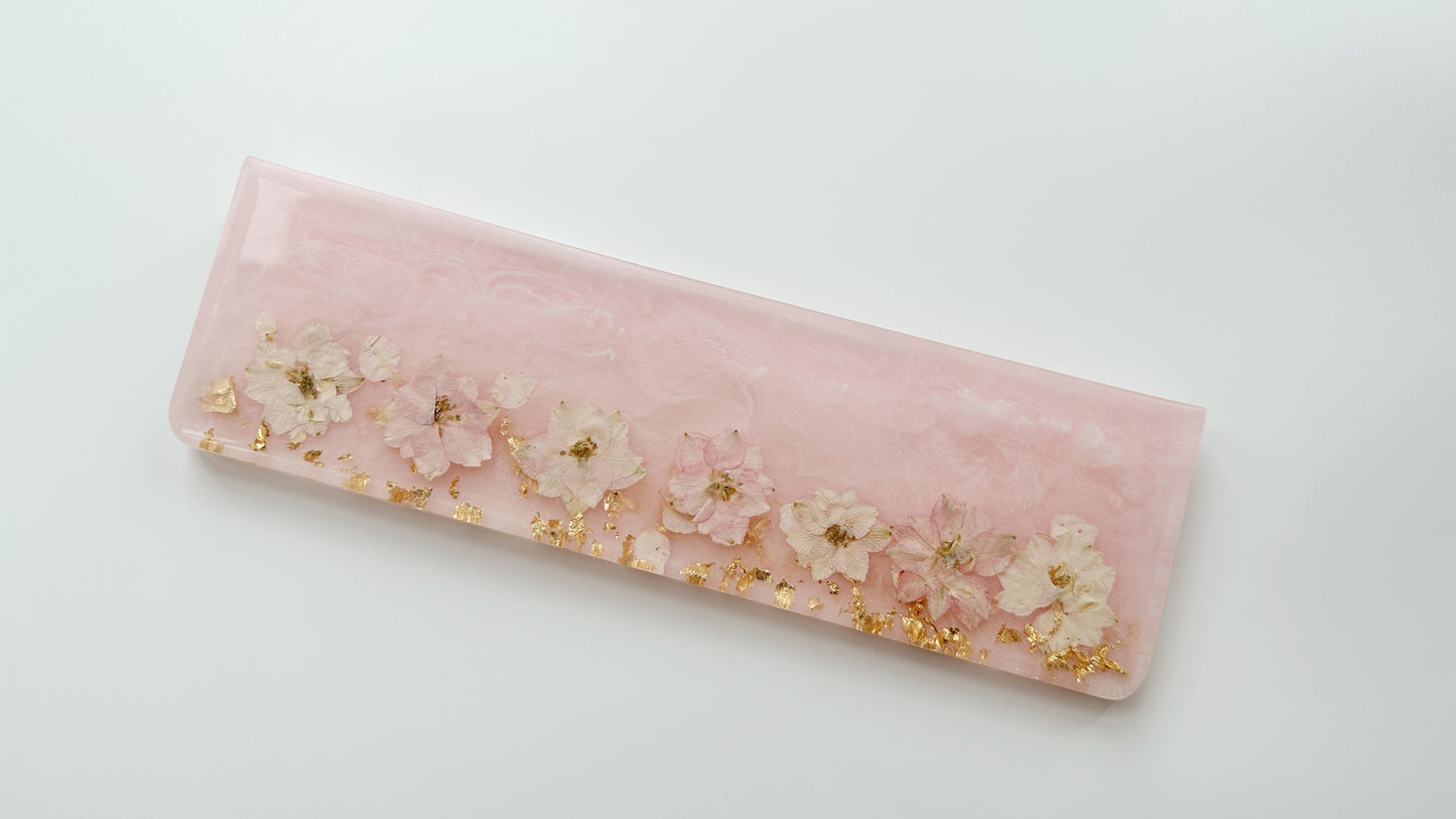 Pearlescent Pink Flowers Wrist Rest, Pink Sakur Petal Wrist Rest, Gold Foil Wrist Rest, Artisan Resin Wrist Rest, Personalized Gift. - HiJenney