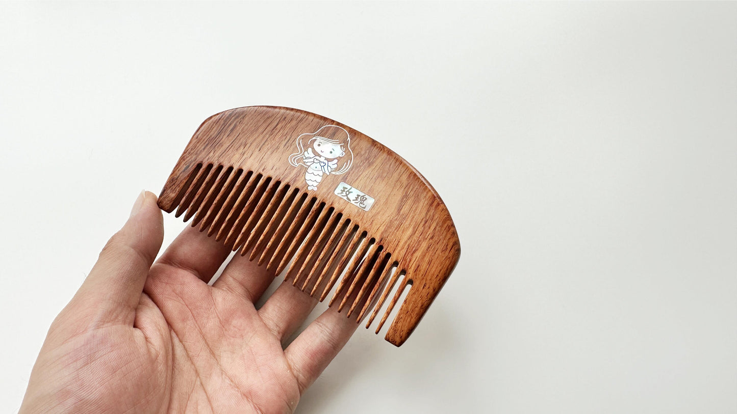 Cute Little Mermaid Wood Comb, Asiatic Rosewood Raden Comb, Classical Artisan Mother Of Pearl Comb, Oriental Retro Art Jewelry, Gift For Her. - HiJenney