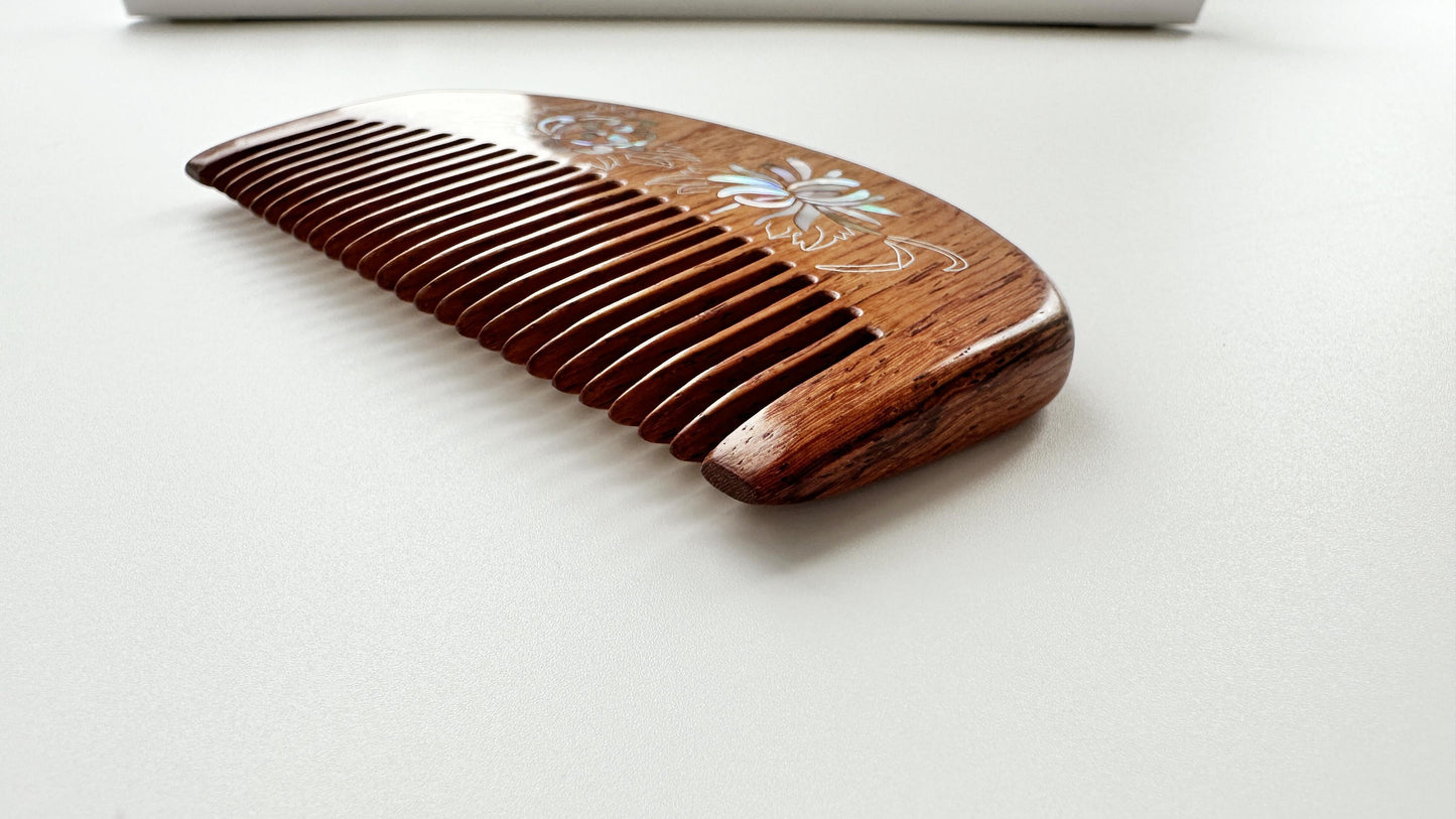 Cute Little Mermaid Wood Comb, Asiatic Rosewood Raden Comb, Classical Artisan Mother Of Pearl Comb, Oriental Retro Art Jewelry, Gift For Her. - HiJenney