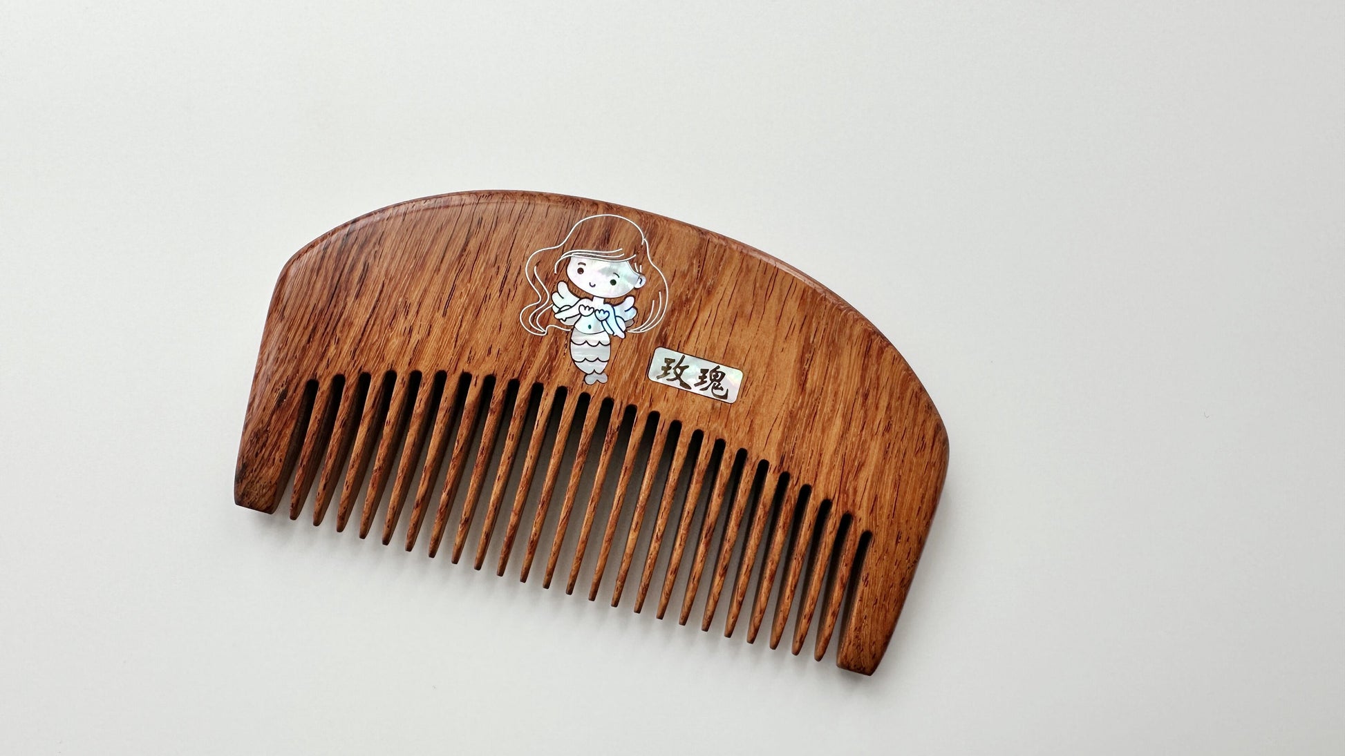 Cute Little Mermaid Wood Comb, Asiatic Rosewood Raden Comb, Classical Artisan Mother Of Pearl Comb, Oriental Retro Art Jewelry, Gift For Her. - HiJenney